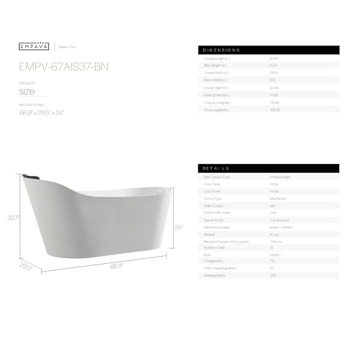 Empava 67" Upgraded Freestanding Whirlpool view 3