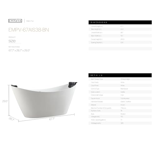 Empava Upgrade Acrylic Whirlpool Bathtub view 3