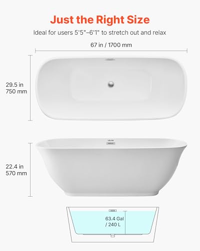 VEVOR Acrylic Freestanding Bathtub 67 view 2