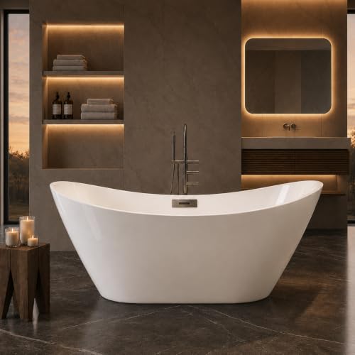 59" Freestanding Acrylic Bathtub Deep