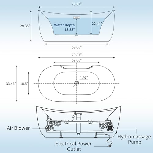Freestanding Jetted Bathtub 71 inch view 2