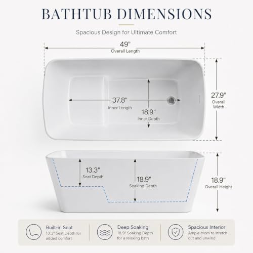49 Inch Freestanding Acrylic Bathtub view 2