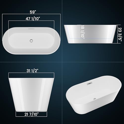 59 Inch Freestanding Bathtub Acrylic view 3