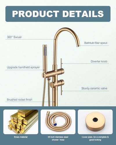 Freestanding Bathtub Faucet Brushed Gold view 4