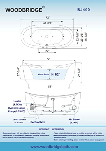 WOODBRIDGE 72"×35-3/8" Double Slipper Whirlpool&Air view 5