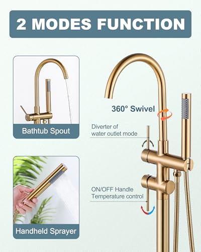 Freestanding Bathtub Faucet Brushed Gold view 2